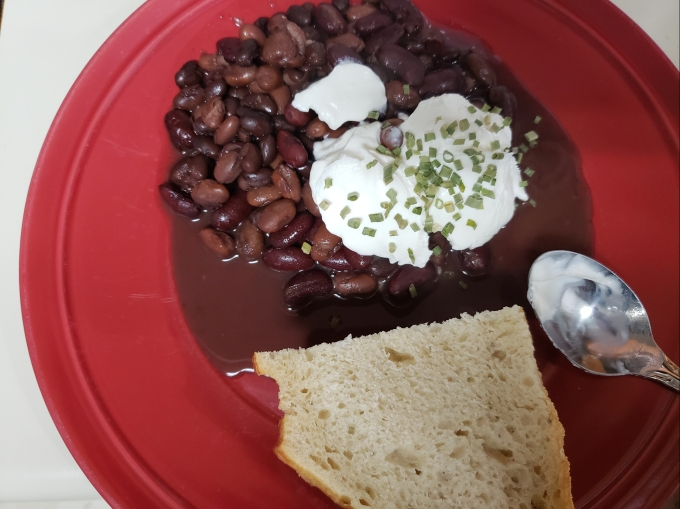 Beans, sour cream, chives and artisan bread