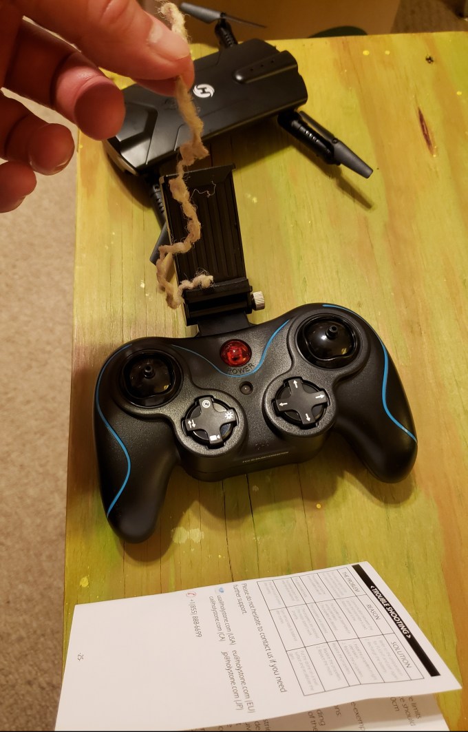 Drone first flight | propeller tangles in carpet 4-10-2019