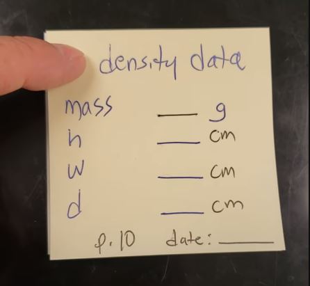 sticky note for density data collection